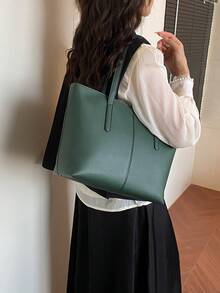 中号手提包和单肩包，女士 PU 皮革钱包，顶部提手（32 * 25 * 14 厘米）（中号） - 綠色 - 查看 5