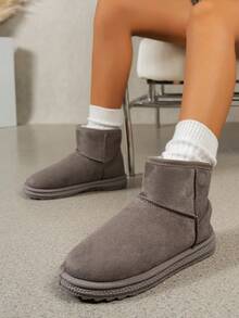 青少年雪地靴、男女靴、秋冬靴、羊毛内衬短靴、适合日常及户外穿着的冬季鞋（照片与实物可能存在轻微色差，属正常现象） - 卡其色 - 查看 1