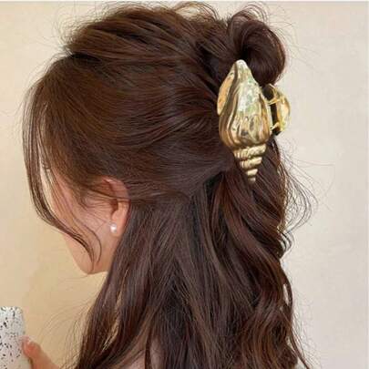 1 قطعة مشبك شعر معدني أنيق بتصميم نجمة البحر والصدفة والقوقعة بمقاسات صغيرة وكبيرة، مناسب لتسريحات شعر المرأة في عطلات الشاطئ، إكسسوارات شعر هدية عيد