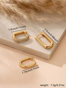 3 pezzi Orecchini a cerchio minimalisti in oro a forma di U, orecchini in rame con zirconia cubica (3 pezzi, non 3 paia)