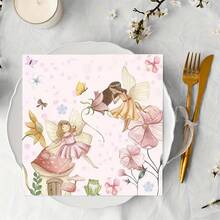 20/40/60/100 Stück, Aquarell Verzauberte Feen Papier Cocktail Servietten, 2-lagig Rosa Blumen Schmetterling Pilz Frosch Elfen Muster Einweg Servietten, Pastell Garten Feen Abendessen Servietten für Wald Feen Babyparty Prinzessin Geburtstag Brunch Tischzubehör - Mehrfarbig A - Übersicht 1