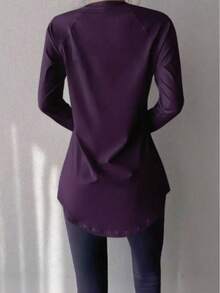 Women's Fitness Yoga Top, Quick-Dry Sports Shirt, Suitable For Running, Gym Workout, Stretchy Compression Base Layer Spring - Bold Plum - View 3