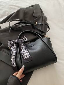 Women's New Solid Color PU Fashion Mother Handbag Versatile Cross-Body Bag - Black - View 8