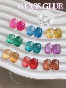 莱娅小姐9件15ML春夏冰透明果冻多巴胺玻璃糖果彩虹马卡龙色系列凝胶指甲油流行美白水晶玻璃珠彩色凝胶清漆高度通用透明绿蓝紫黄橙粉色红琥珀色指甲可叠加水晶猫眼需要UV干燥 - 彩色 - 查看 27