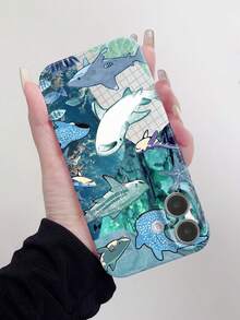 1pc Creative Underwater Shark Design Glossy Hard Phone Case Compatible With IPhone 11, 12, XR, 13, 13 Pro, 13 Pro Max, 14, 14 Pro, 14 Pro Max, 15, 15 Pro, 15 Plus, 15 Pro Max, 16, 16 Pro, 16 Plus, 16 Pro Max, 16e - Multicolor - View 4