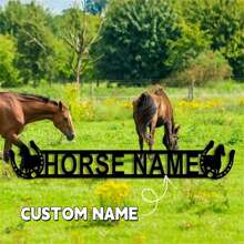 1PC Custom Metal Horse Silhouette Sign, Personalized Engraved Name Plaque For Stable, Living Room Wall Art, Outdoor Garden Decor, Multipurpose Farmhouse Horse Trainer Racehorse Athlete Gift, Room Decor - Black - View 2