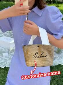 1pc Customizable Bohemian Style Large Woven Tote Bag, Customize Roomy Black White Handbag For Beach, Camping Outdoors, Fabric With Magnetic Closure, Ideal For Women's Adventure, Beach Bag, For Commuting, School And Shopping, Convenient For Outdoor Use, Teacher Gift, Perfect Choice For Vacation And Festival, Thanksgiving Gifts, Best Teacher, Middle School Students, High School Senior High School Students, College Students, University Students, Freshman, Sophomore, Underclassmen