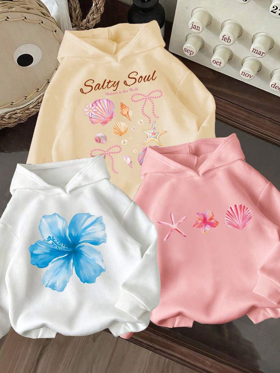 3件套幼儿花卉图案保暖连帽卫衣 - 彩色 - 查看 1