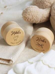 1pc Personalized Baby's First Tooth And Curl Memory Keepsake Box - Wooden Carved Decor, Suitable For Child Growth Memories, Perfect Gift For Christening, Baptism Or Birth Celebration Multi-Functional Letter, Stylish, Modern, Colorful, Cute, Adorable, Casual, Custom, Personalised, Unique, Customized, Ideal Gifts For Him, Ideal Gifts For Her Back To School