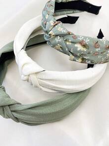 3pcs/Set Women's Floral Solid Color Fabric Headbands, Sweet Matching Hairband For Daily Use, All Seasons, Home Beauty Women Accessory Gifts, Hair Hoop