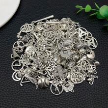 20/30/50/100/200/300pcs Wholesale Bulk Lots Jewelry Making Silver Charms Random Mixed Smooth  Silver Metal Charms Pendants DIY For Necklace Bracelet Jewelry Making And Crafting - Antique Silver - View 18