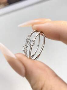 两枚0.07克拉莫桑石钻石戒指，S925纯银订婚/结婚戒指，适合送给未婚妻、妻子、女友作为生日/周年纪念礼物，精致新娘珠宝 - 銀色 - 查看 3