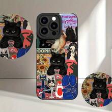 Estuche de Teléfono Suave con Patrón de Colores Gatos y Ojos de Ángel, Impresión UV Mate, Protección Completa 360 °   para iPhone 17 16 11 12 13 14 Pro Max E Mini - Negro - Ver 4