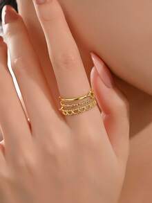 2件套18K镀金不锈钢手链戒指套装，女士珠宝，婚礼派对，约会礼物 - 金黃色 - 查看 3