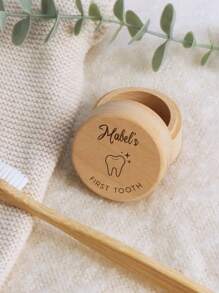 1pc Personalized Baby's First Tooth And Curl Memory Keepsake Box - Wooden Carved Decor, Suitable For Child Growth Memories, Perfect Gift For Christening, Baptism Or Birth Celebration Multi-Functional Letter, Stylish, Modern, Colorful, Cute, Adorable, Casual, Custom, Personalised, Unique, Customized, Ideal Gifts For Him, Ideal Gifts For Her Back To School