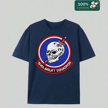 Camiseta de cuello redondo de manga corta 100% algodón unisex con gráfico de la 164th Airlift Ron, camisetas básicas para hombres para el verano - Azul marino - Ver 7