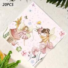 20/40/60/100 Stück, Aquarell Verzauberte Feen Papier Cocktail Servietten, 2-lagig Rosa Blumen Schmetterling Pilz Frosch Elfen Muster Einweg Servietten, Pastell Garten Feen Abendessen Servietten für Wald Feen Babyparty Prinzessin Geburtstag Brunch Tischzubehör - Mehrfarbig A - Übersicht 2