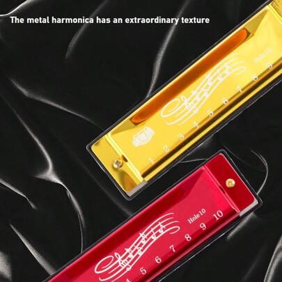 1 szt. metalowa diatoniczna harmonijka ustna 10-otworowa profesjonalna bluesowa, odpowiednia dla początkujących