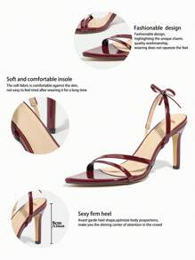 Jin Bei Qi 女士金属带后系带蝴蝶结尖头细高跟凉鞋，优雅奢华时尚派对宴会风格，酒红色高跟鞋