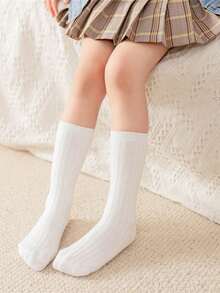 1 Pair Children's Colorful Mid-Calf Socks, Solid Color Vertical Striped Girls' Knee-High Socks, Fashion Versatile Candy Color Crew Socks, Suitable For 3-8 Years Old Boys And Girls - Multicolor - View 21