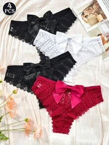 4pcs Women Plus Size Comfortable Lace Trimmed Loose Triangle Panties
