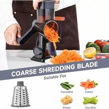 3-In-1 Rotary Food Processor - Manual Cheese Grater & Vegetable Slicer Set With Interchangeable Blades, Professional Grade For Kitchen/Restaurant, Effortless Shredding For Hard Cheese, Nuts, Chocolate Blocks - Dark Grey TSP - View 4