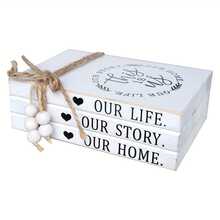 قطعة واحدة من مجموعة كتب زخرفية خشبية، كتب مزيفة ريفية بلون أبيض وأسود مشوه مزينة بخرز وشرابات، مصنوعة يدويًا من خشب الأرز مع شعارات إلهامية، بشكل مستطيل قابل للتثبيت، مناسبة لطاولة القهوة والمدفأة والرف والصينية وغرفة المعيشة ومكتب المنزل والمكتب والدراسة والرف الكتب والعرض على الطاولة، هدية عيد الميلاد والزفاف والاحتفال بالمنزل الجديد، بطراز قديم وحديث وبسيط وفني ديكو، ديكور منزلي عام - متعدد الألوان - مشاهدة 13