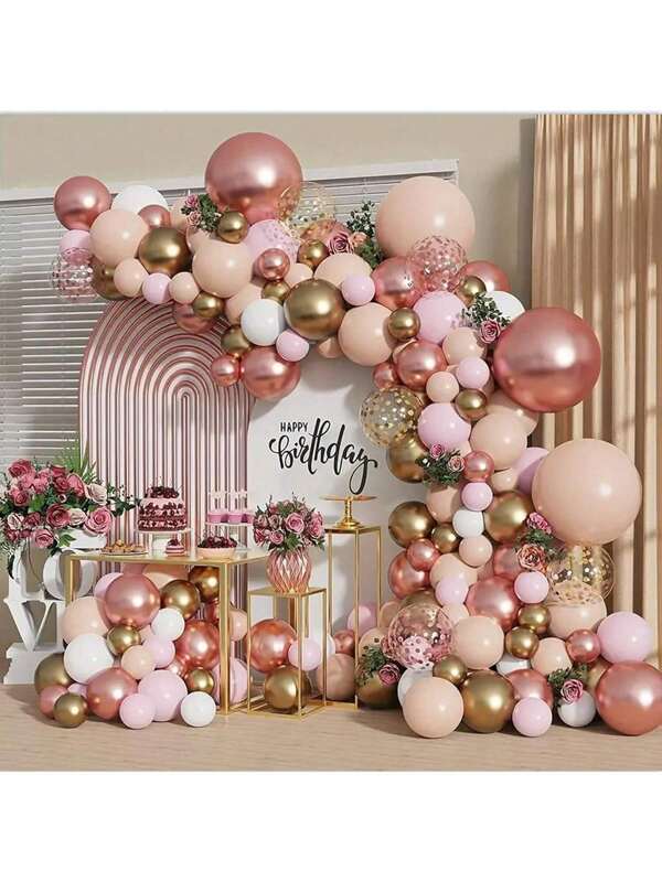 139Pcs Rose Gold Balloon Garland Kit, Nude Pastel Pink Metallic Gold Matte White Balloons Gold And Rose Gold Confetti Balloons For Wedding Bridal Shower Princess Party Girl Birthday Baby Shower Decorations