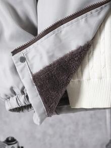 2pcs Boys' Casual Outdoor Printed Color Block Hooded Fleece Zip-Up Jacket And Drawstring Pocket Pants Set, Autumn/Winter