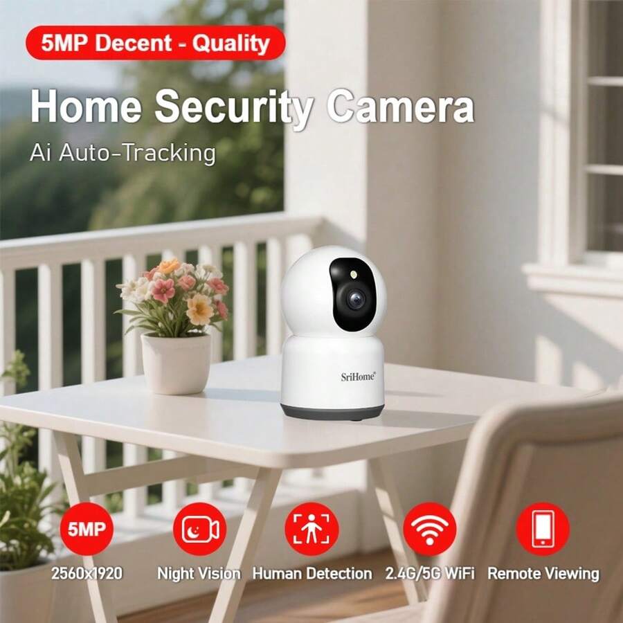SriHome SH038 5G 5MP WIFI 网络摄像机 智能家居室内无线监控音频摄像头自动跟踪安全婴儿监视器