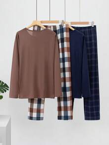 4pcs Men's Long Sleeve Pajama Set, Plaid Print Loungewear Suit - Multicolor - View 2