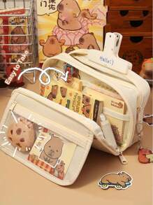 7 件/套水豚铅笔盒套装，包括铅笔盒和玩偶、5 张贴纸、可爱水豚铅笔盒、多层水豚铅笔盒、带水豚胸针的水豚袋，用于整理学校用品、钢笔、尺子、女孩铅笔盒、儿童铅笔盒（5 张随机贴纸）