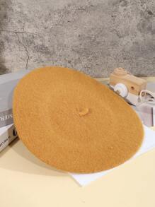 1pc Women's Solid Color Flat Wool Felt Beret Hat, Elegant Japanese Style Suitable For Daily Outings And Shopping Autumn Accessories