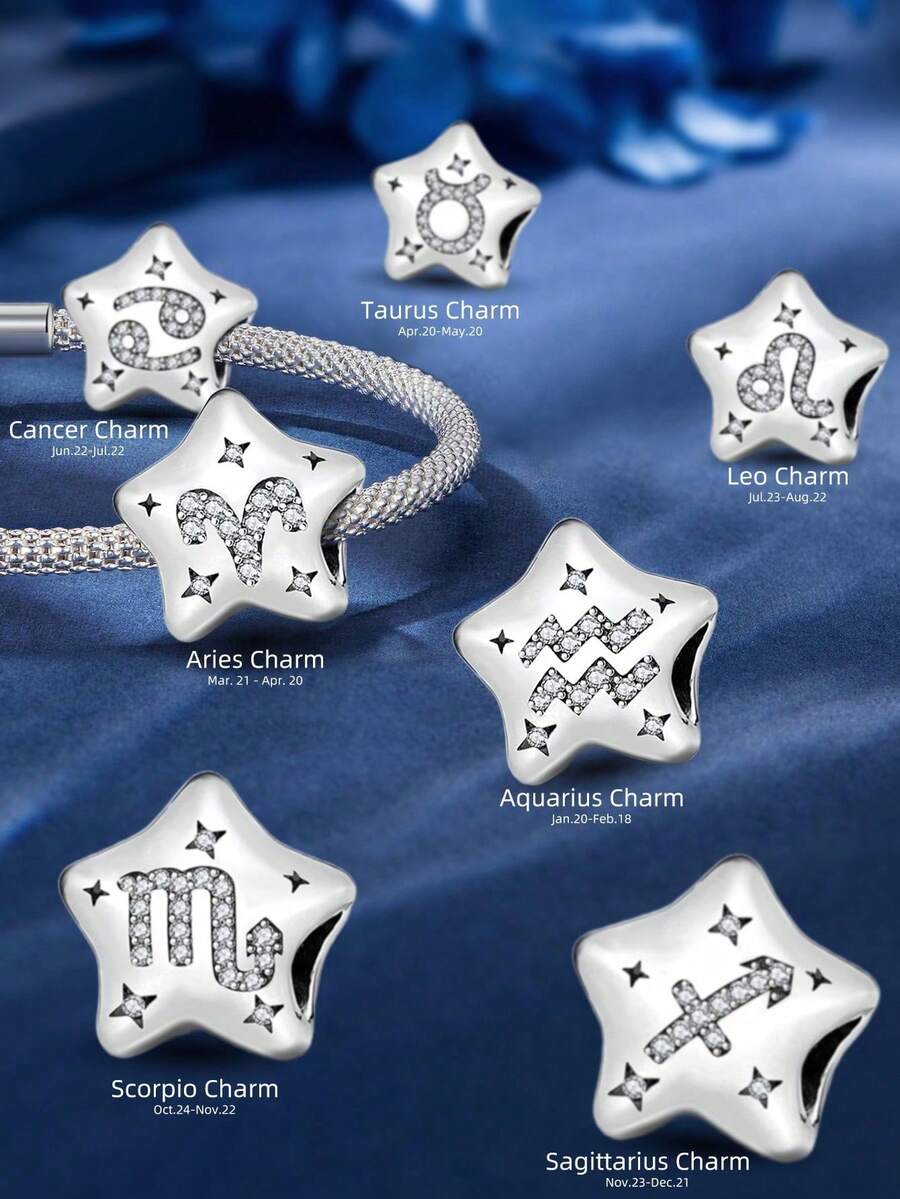 1pc Exquisite 12 Zodiac Sign Pendant Bead, Suitable For Women To Wear, Can Be Used For DIY Jewelry Making Such As Bracelets And Bangles, An Excellent Gift For Girlfriend