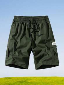 1pc Men's Multi-Pocket Summer Cargo Shorts, Casual Drawstring Waist Shorts Sports - Army Green - View 3