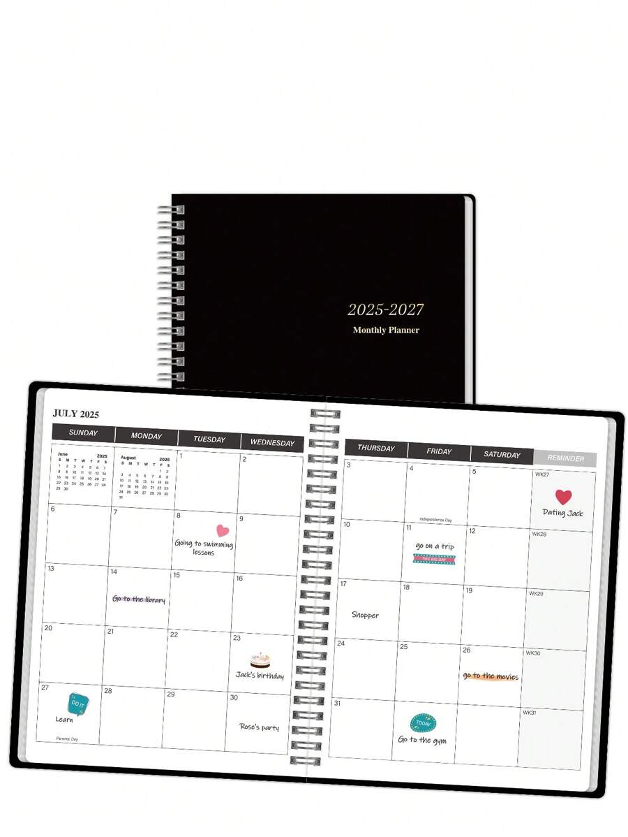 2026-2027年日历笔记本，三年简易螺旋装订月度计划本，大方格，适用于日程安排、目标规划、笔记和提醒，非常适合办公室、家庭、返校季、教师节礼物、2026年新年礼物