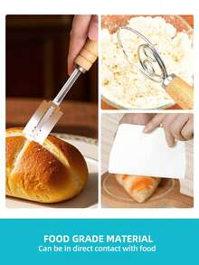 丹麦面团搅拌器套装，包含面包修边棒、面团刮刀和木柄面团搅拌器，面包制作工具，烘焙工具，面包切割成型套装，面包切片器套装，适用于糕点、烘焙、蛋糕、甜点、酸面包、披萨等，厨房用品，厨房用具，厨房工具套装 - - - 查看 3