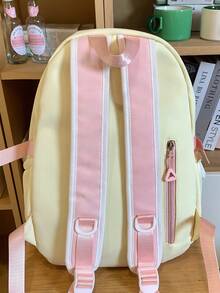 Zaino da donna alla moda, semplice e versatile, zaino bicolore, adatto per il ritorno a scuola, stile college di nicchia, fiocco nastro casual, zaino da viaggio leggero e piccolo