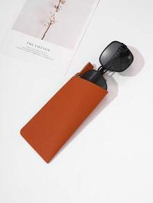 1pc Leather Travel Eyeglasses Case, Ultra-Thin Protective Glasses Pouch In Black, Orange, Red, Brown Litchi Texture, Convenient Sunglasses Holder Bag