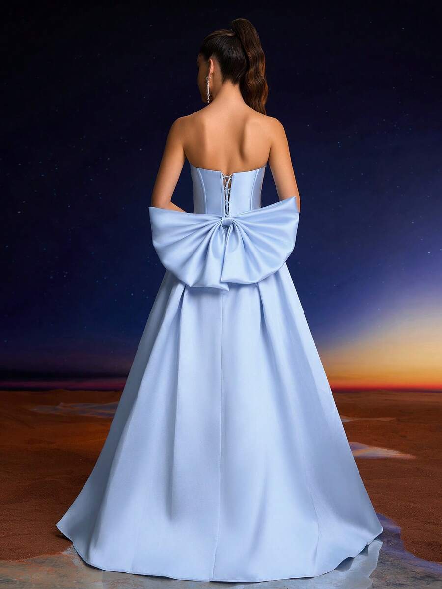 Anymoon 女士正式晚礼服,3D 手工花卉装饰,适合毕业典礼、返校舞会和婚礼等场合。 - 藍色 - 查看 1