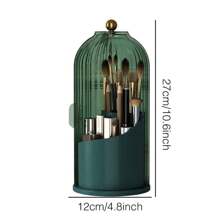 Makeup Brush Holder Organizer With Lid,360 Rotating Dustproof Makeup Brushe Organizer Boxes Vanity Desktop Bathroom Countertop Vanitydresser2025