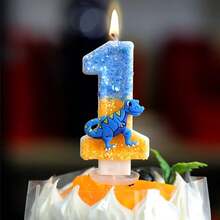 1pc Number Birthday Candle, Blue Dinosaur Decorated Cake Candle, 0-9 Blue Yellow Shiny Number Candle, Suitable For Birthday Cakes And Large Holiday Parties - Blue Yellow - View 13