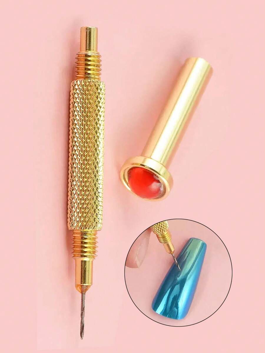 1pc (Random Color) Nail Art Hole Punch Tool, Alloy Nail Drill Bit, Nail Piercing Tool, Nail Art Accessory