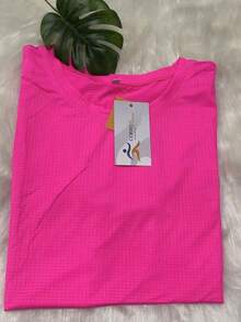 CAMISETA MALHA GELADA GOLA REDONDA POLIAMIDA FITNESS ESPORTIVA - Rosa chiclete - Visão 3