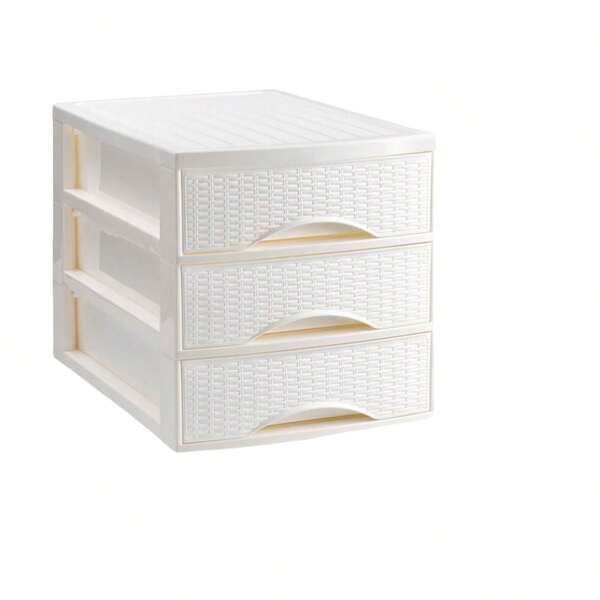 ZYLX SHOPPING - Cajonera Rattan de Plástico 2/3/4 Cajones, Blanco o Marrón, Ideal para Escritorio, Baño o Cocina