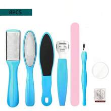 10/8件套黑色/蓝色/黄色不锈钢足部锉刀去茧器修脚工具足部护理套装 - 黑色 - 查看 8