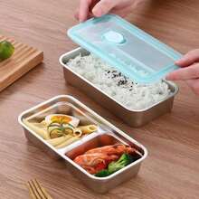 Recipientes reutilizables de acero inoxidable con tapas (4 PIEZAS) - Compartimentos dobles a prueba de fugas, portátiles para salsas, condimentos, viajes y campamento al aire libre - blanco plateado - Ver 8