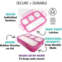 Lonchera Bento para Niños y Adultos.Recipientes para Comida y Snacks para Niños y Niñas para la Escuela, Trabajo y Viajes, 4 Compartimentos Sellados y Divididos, Libres de BPA, con Utensilios (Rosa Rosa, 1 Paquete) - Rosa rosa - Ver 5