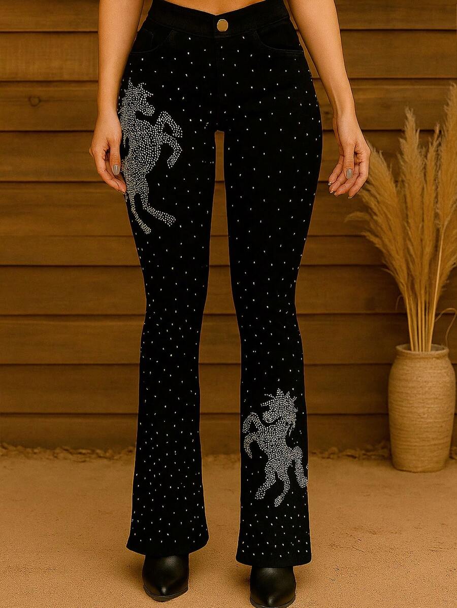 Calça Country Jeans Feminina com pedraria Novidade 2025 Flare Boca de ...