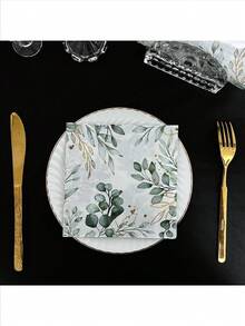 20/40 Peças Guardanapos Descartáveis de Folha de Eucalipto, Suprimentos Festivos de Primavera, 2 Camadas, 13*13 Polegadas Lenços de Papel Impressos para Festa ao Ar Livre, Piquenique, Restaurante, Festa em Casa, Casamento, Guardanapos de Papel para Festa - Folha - Visão 3